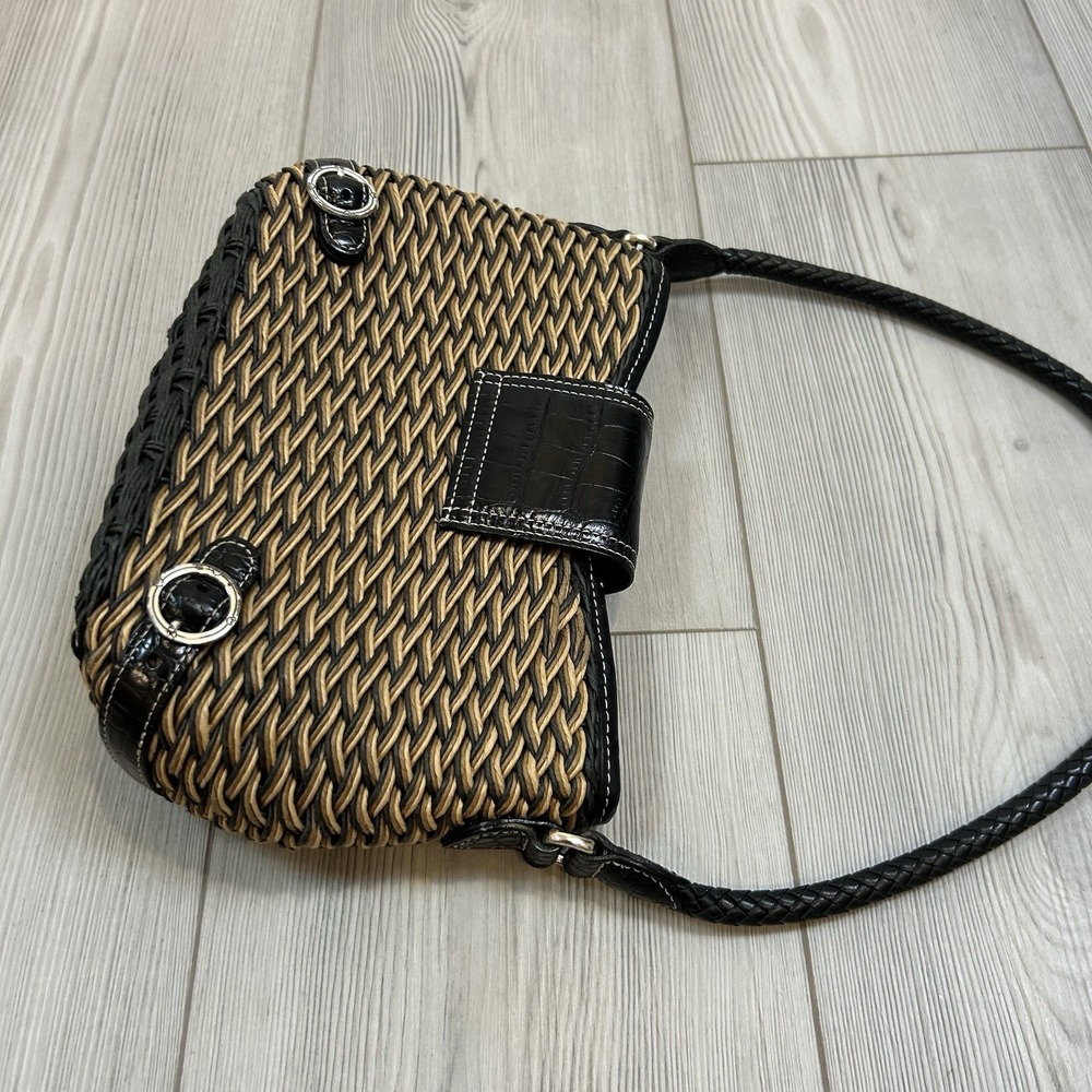 BRIGHTON Woven CORD Shoulder Bag with Leather Strap Closure Floral Fabric Lining - Picture 6 of 14